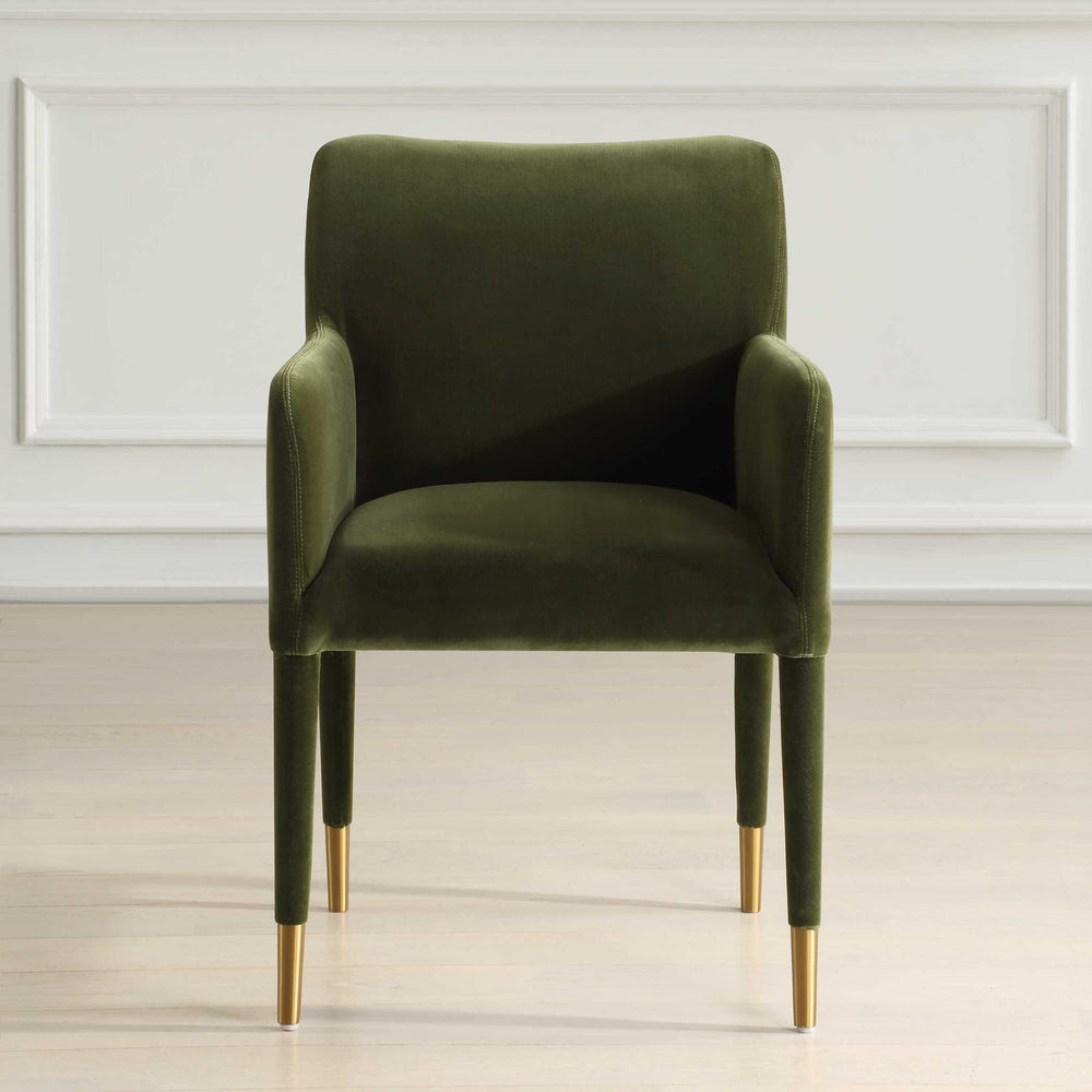 Uttermost Conifer Moss Dining Arm Chair - Stylish Velvet Comfort With Brushed Brass Accents For Modern Elegance Green Fabric,Foam,Plywood,Steel 23941