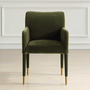 Uttermost Conifer Moss Dining Arm Chair - Stylish Velvet Comfort With Brushed Brass Accents For Modern Elegance Green Fabric,Foam,Plywood,Steel 23941