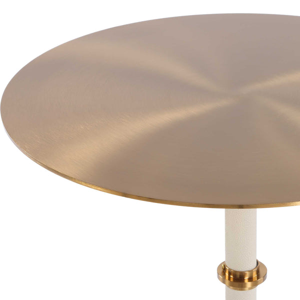 Uttermost Cyprus Brass Accent Table - Luxe White Faux Shagreen & Brass Steel Design For Modern Elegance Brass,White Steel,Shagreen 50181