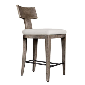 Uttermost Cellini Outdoor Counter Stool - Elegant Weathered Gray Mahogany Frame With Plush Cushion Brown Mahogani Wood With Fabric And Metal 23939