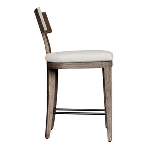 Uttermost Cellini Outdoor Counter Stool - Elegant Weathered Gray Mahogany Frame With Plush Cushion Brown Mahogani Wood With Fabric And Metal 23939