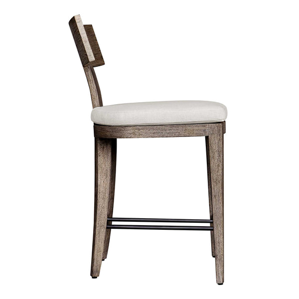 Uttermost Cellini Outdoor Counter Stool - Elegant Weathered Gray Mahogany Frame With Plush Cushion Brown Mahogani Wood With Fabric And Metal 23939