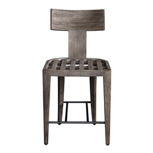 Uttermost Cellini Outdoor Counter Stool - Elegant Weathered Gray Mahogany Frame With Plush Cushion Brown Mahogani Wood With Fabric And Metal 23939