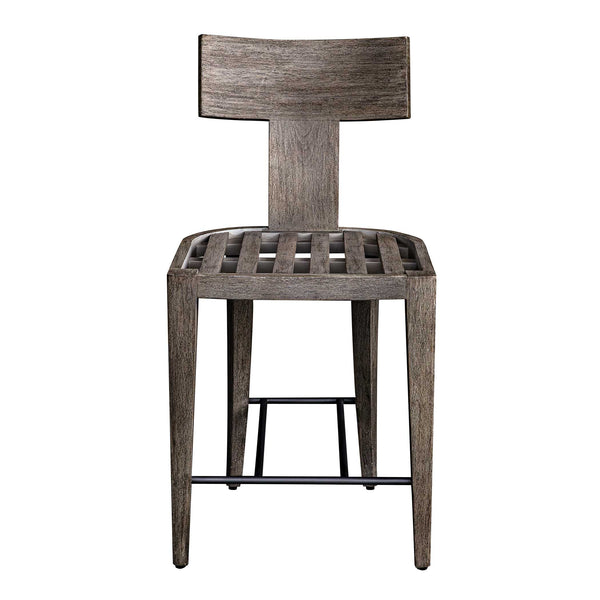 Uttermost Cellini Outdoor Counter Stool - Elegant Weathered Gray Mahogany Frame With Plush Cushion Brown Mahogani Wood With Fabric And Metal 23939