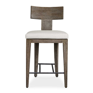 Uttermost Cellini Outdoor Counter Stool - Elegant Weathered Gray Mahogany Frame With Plush Cushion Brown Mahogani Wood With Fabric And Metal 23939