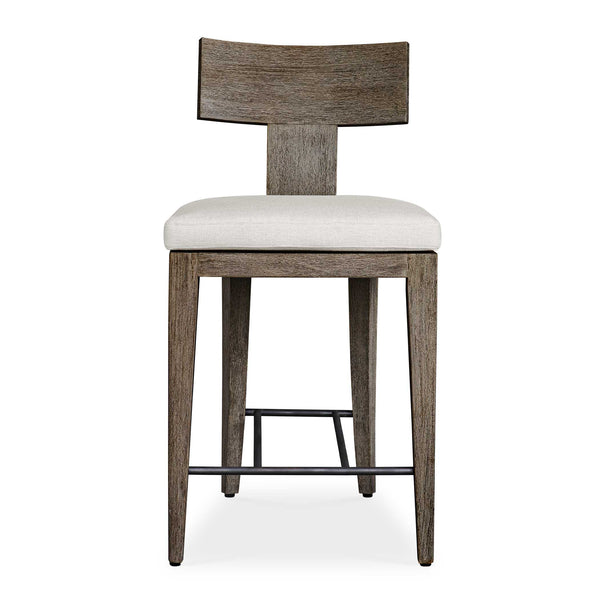 Uttermost Cellini Outdoor Counter Stool - Elegant Weathered Gray Mahogany Frame With Plush Cushion Brown Mahogani Wood With Fabric And Metal 23939