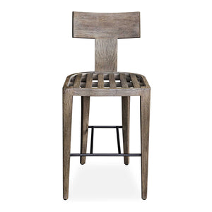 Uttermost Cellini Outdoor Counter Stool - Elegant Weathered Gray Mahogany Frame With Plush Cushion Brown Mahogani Wood With Fabric And Metal 23940
