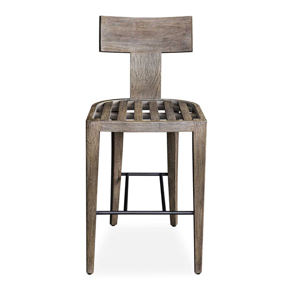 Uttermost Cellini Outdoor Counter Stool - Elegant Weathered Gray Mahogany Frame With Plush Cushion Brown Mahogani Wood With Fabric And Metal 23940