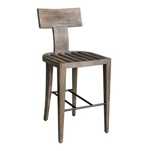 Uttermost Cellini Outdoor Counter Stool - Elegant Weathered Gray Mahogany Frame With Plush Cushion Brown Mahogani Wood With Fabric And Metal 23940