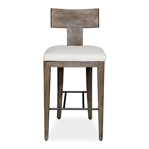Uttermost Cellini Outdoor Counter Stool - Elegant Weathered Gray Mahogany Frame With Plush Cushion Brown Mahogani Wood With Fabric And Metal 23940