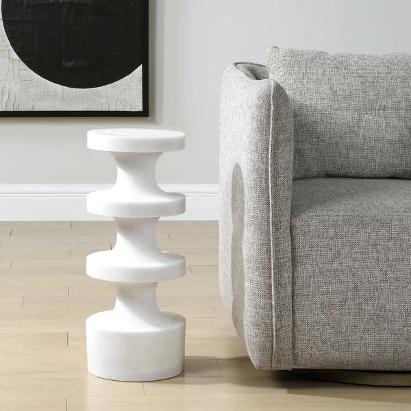 Uttermost Balian Contemporary Stone Composite Drink Table For Indoor & Outdoor Living Spaces White Polyresin 50173