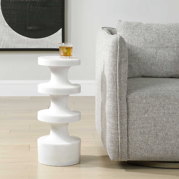 Uttermost Balian Contemporary Stone Composite Drink Table For Indoor & Outdoor Living Spaces White Polyresin 50173