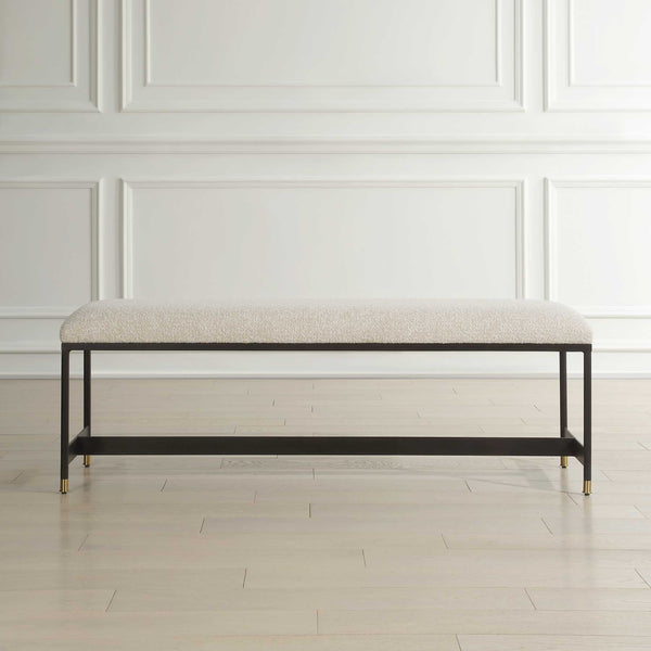 Uttermost Halston Upholstered Bench - Chic Off-white Seat With Matte Black Frame & Brass Accents Black,White Iron,Mdf,Foam,Fabric 23925