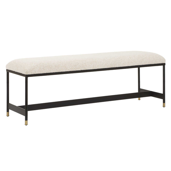 Uttermost Halston Upholstered Bench - Chic Off-white Seat With Matte Black Frame & Brass Accents Black,White Iron,Mdf,Foam,Fabric 23925