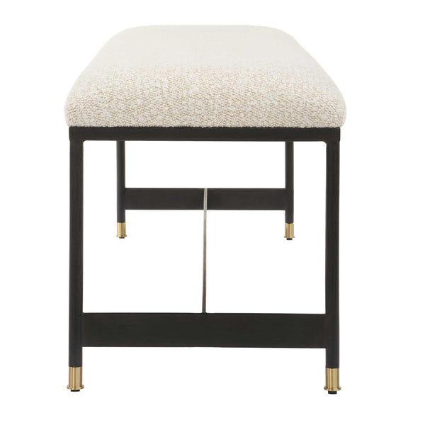 Uttermost Halston Upholstered Bench - Chic Off-white Seat With Matte Black Frame & Brass Accents Black,White Iron,Mdf,Foam,Fabric 23925