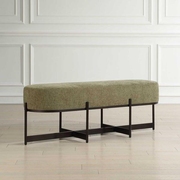 Uttermost Merino Moss Fabric Bench With Angular Bronze Iron Frame For Stylish Home Seating Decor Bronze,Green Metal,Plywood,Foam,Fabric 23924