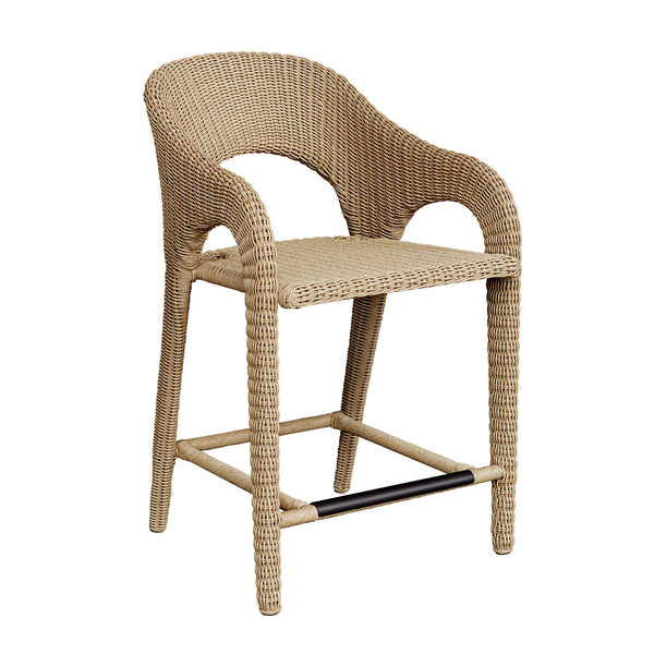 Uttermost Kavali Outdoor Wicker Counter Stool - Stylish Curved Frame With Plush, Weather-resistant Cushion Woodtone Aluminium And Wicker 23933