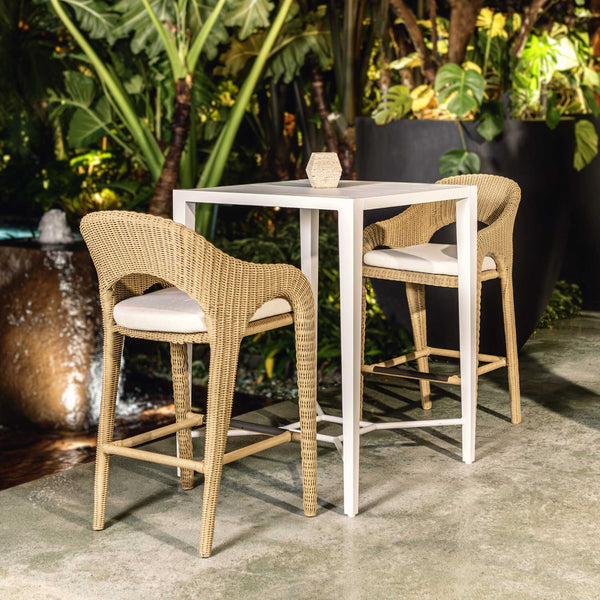 Uttermost Kavali Outdoor Wicker Counter Stool - Stylish Curved Frame With Plush, Weather-resistant Cushion Woodtone Aluminium And Wicker 23933