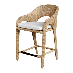 Uttermost Kavali Outdoor Wicker Counter Stool - Stylish Curved Frame With Plush, Weather-resistant Cushion Woodtone Aluminium And Wicker 23933