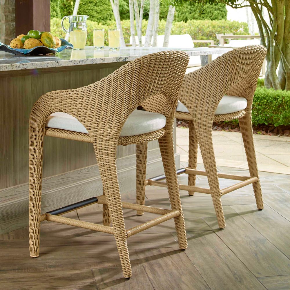 Uttermost Kavali Outdoor Wicker Counter Stool - Stylish Curved Frame With Plush, Weather-resistant Cushion Woodtone Aluminium And Wicker 23933