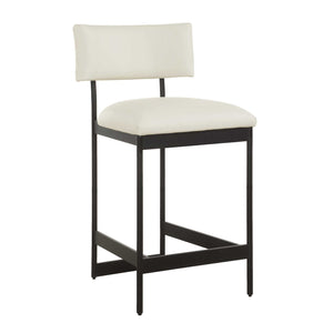Uttermost Uttermost Apsley Black Counter Stool — Sleek Matte Frame, Full-Grain Winter White Leather, Floating Backrest, Ergonomic Comfort 23937