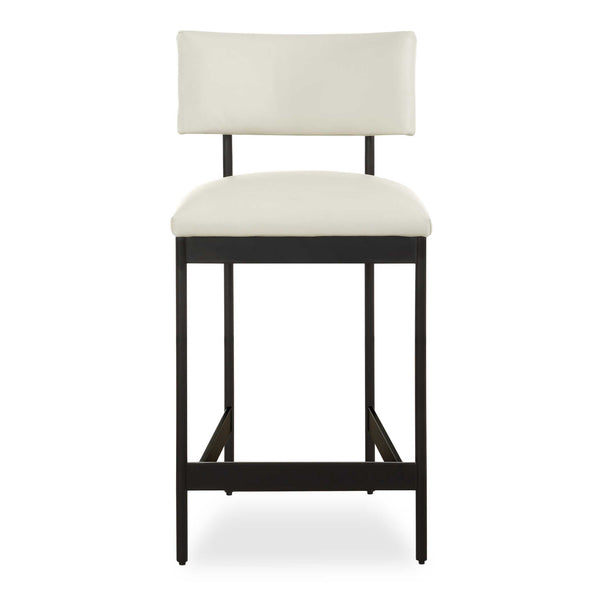 Uttermost Uttermost Apsley Black Counter Stool — Sleek Matte Frame, Full-Grain Winter White Leather, Floating Backrest, Ergonomic Comfort 23937