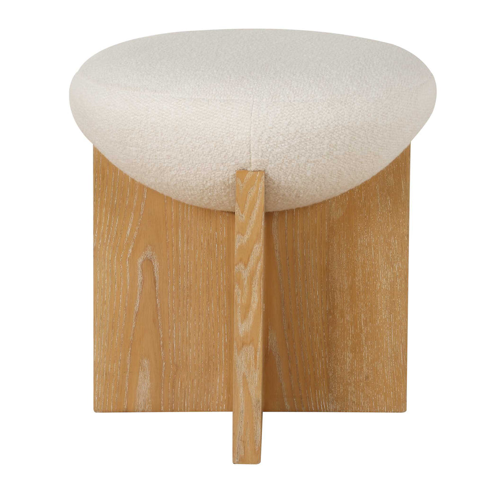 Uttermost Uttermost Lainie Boucle Accent Stool With Oak-Veneer Base, Plush White Seat For Entryways (18" H) 53021