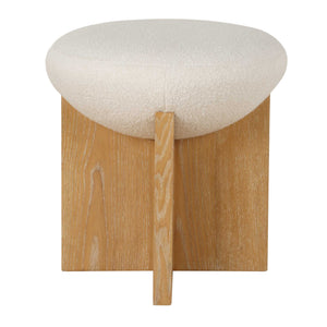 Uttermost Uttermost Lainie Boucle Accent Stool With Oak-Veneer Base, Plush White Seat For Entryways (18" H) 53021