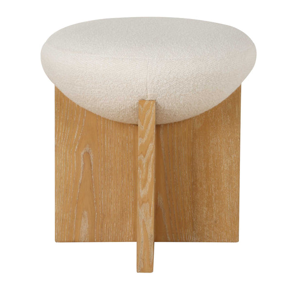 Uttermost Uttermost Lainie Boucle Accent Stool With Oak-Veneer Base, Plush White Seat For Entryways (18" H) 53021