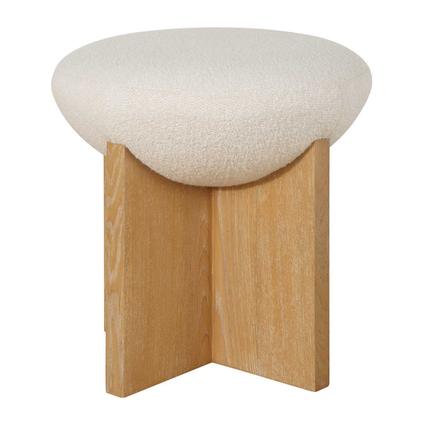 Uttermost Uttermost Lainie Boucle Accent Stool With Oak-Veneer Base, Plush White Seat For Entryways (18" H) 53021