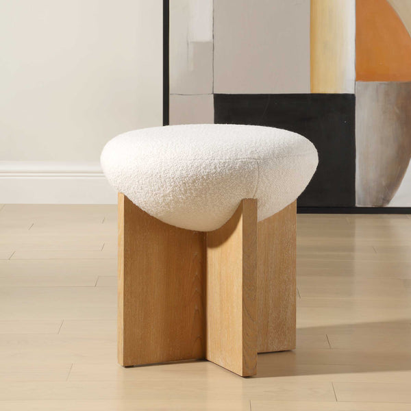 Uttermost Uttermost Lainie Boucle Accent Stool With Oak-Veneer Base, Plush White Seat For Entryways (18" H) 53021