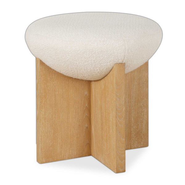 Uttermost Uttermost Lainie Boucle Accent Stool With Oak-Veneer Base, Plush White Seat For Entryways (18" H) 53021