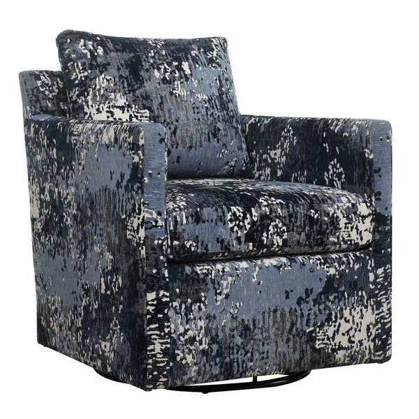 Uttermost Tisdell Stylish Swivel Glider Chair With Abstract Pattern In White, Gray, And Indigo Blue Plywood,Hardwood,Fabric,Foam,Hardware 23923