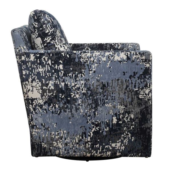 Uttermost Tisdell Stylish Swivel Glider Chair With Abstract Pattern In White, Gray, And Indigo Blue Plywood,Hardwood,Fabric,Foam,Hardware 23923