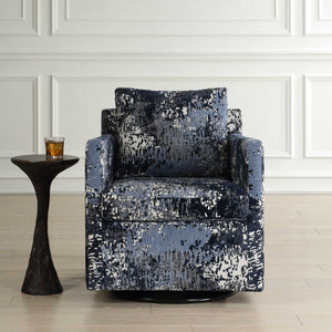 Uttermost Tisdell Stylish Swivel Glider Chair With Abstract Pattern In White, Gray, And Indigo Blue Plywood,Hardwood,Fabric,Foam,Hardware 23923