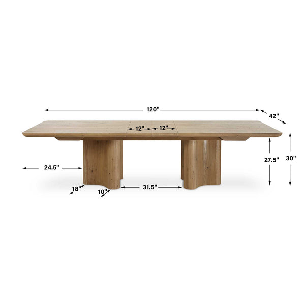 Uttermost Cecelia Reclaimed Oak Dining Table With Sculptural Pedestal & 2 Extension Leaves, 96"-120" Woodtone Reclaimed Oak,Plywood 50171