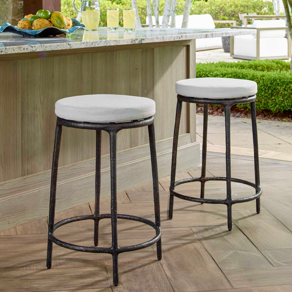 Uttermost Thayer Timeless Outdoor Counter Stool With Durable Cushion And Elegant Java Finish Black Aluminium Casting And Cushion 23930
