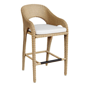 Uttermost Kavali Outdoor Wicker Barstool With Curvaceous Design, Plush Cushion, And All-weather Durability Woodtone Aluminium And Wicker 23935