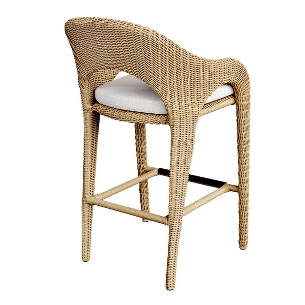 Uttermost Kavali Outdoor Wicker Barstool With Curvaceous Design, Plush Cushion, And All-weather Durability Woodtone Aluminium And Wicker 23935