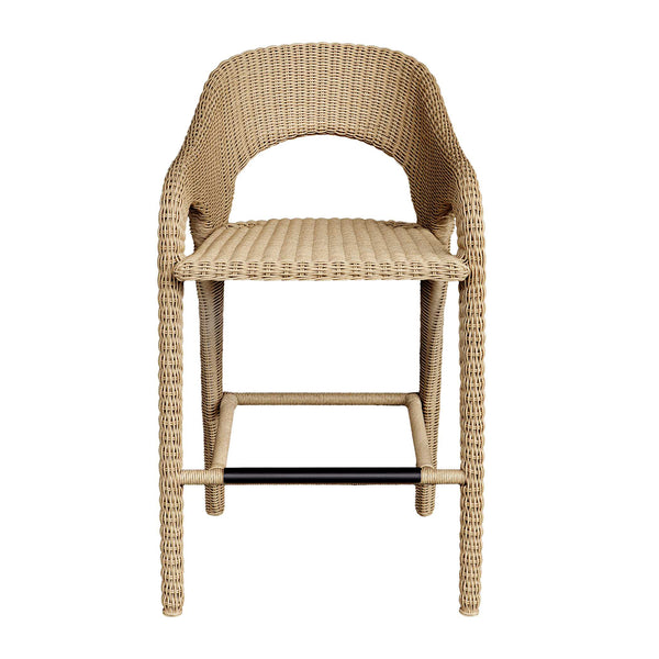 Uttermost Kavali Outdoor Wicker Barstool With Curvaceous Design, Plush Cushion, And All-weather Durability Woodtone Aluminium And Wicker 23935
