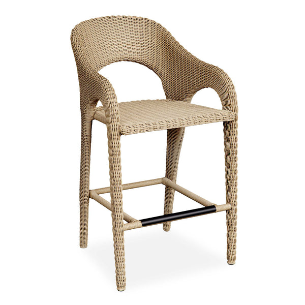 Uttermost Kavali Outdoor Wicker Barstool With Curvaceous Design, Plush Cushion, And All-weather Durability Woodtone Aluminium And Wicker 23935