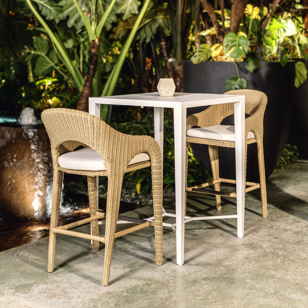 Uttermost Kavali Outdoor Wicker Barstool With Curvaceous Design, Plush Cushion, And All-weather Durability Woodtone Aluminium And Wicker 23935