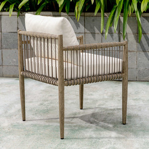 Uttermost Borneo Rustic Outdoor Dining Chair With Elegant Oyster White Cushions And Rope Accents Brown,Gray Mahogani Wood And Fabric Cloud Dancer 23943