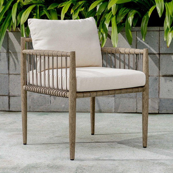 Uttermost Borneo Rustic Outdoor Dining Chair With Elegant Oyster White Cushions And Rope Accents Brown,Gray Mahogani Wood And Fabric Cloud Dancer 23943