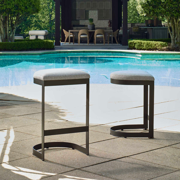 Uttermost Maude Outdoor Counter Stool – Stylish Industrial Design With Plush Comfort For Your Space Brown,Gray Stainless Steel And Fabric Cloud Dancer 23949