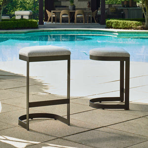 Uttermost Maude Outdoor Counter Stool – Stylish Industrial Design With Plush Comfort For Your Space Brown,Gray Stainless Steel And Fabric Cloud Dancer 23949
