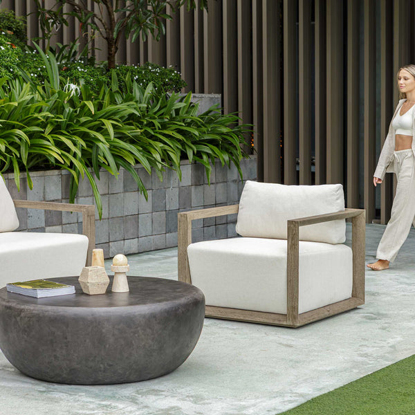 Uttermost Remsen Outdoor Lounge Chair - Stylish Gray Mahogany Design With Cushioned Comfort & Durability Brown,White Mahogani Wood And Fabric Cloud Dancer 53002