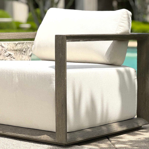 Uttermost Remsen Outdoor Lounge Chair - Stylish Gray Mahogany Design With Cushioned Comfort & Durability Brown,White Mahogani Wood And Fabric Cloud Dancer 53002