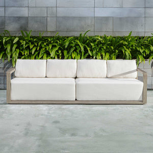 Uttermost Remsen Outdoor Sofa - Weathered Gray Mahogany Frame With Cushioned Oyster White Seating Brown,White Mahogani Wood And Fabric Cloud Dancer 53003
