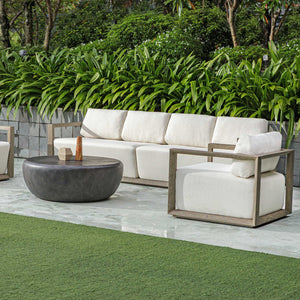 Uttermost Remsen Outdoor Sofa - Weathered Gray Mahogany Frame With Cushioned Oyster White Seating Brown,White Mahogani Wood And Fabric Cloud Dancer 53003